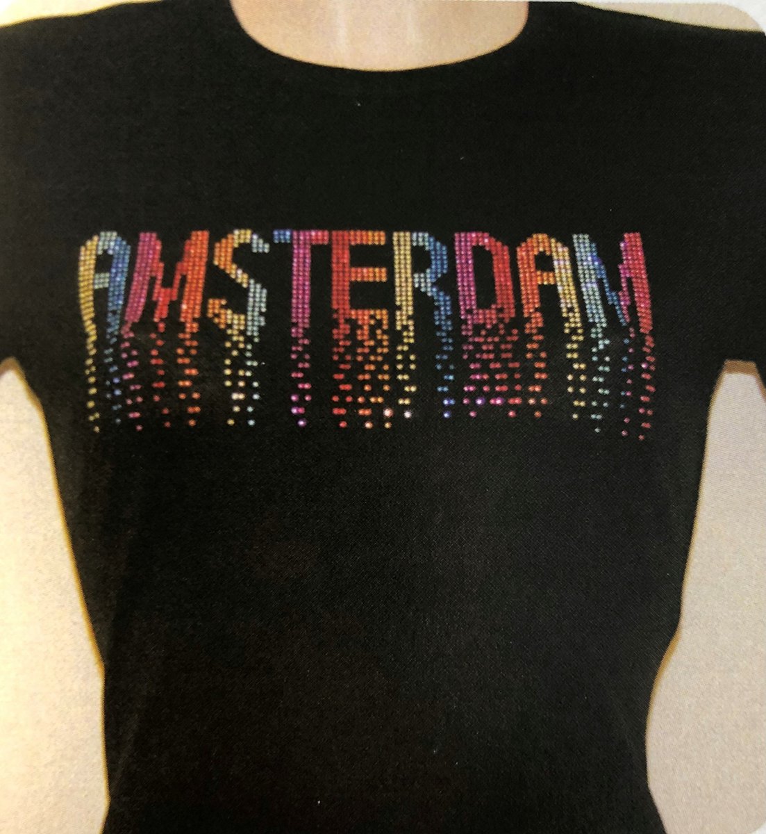 T-shirt zwart Amsterdam glitter regenboog dames | Maat L